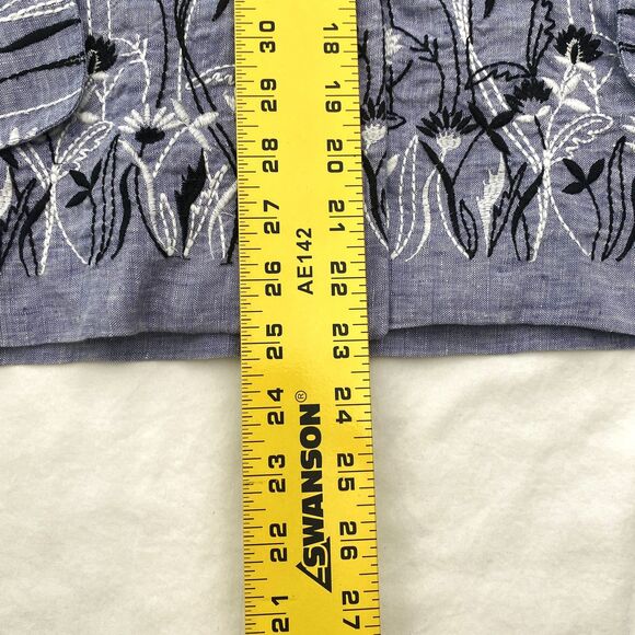 Coldwater Creek Linen Blazer Jacket Petite Large Embroidered Floral Pockets - Picture 11 of 13